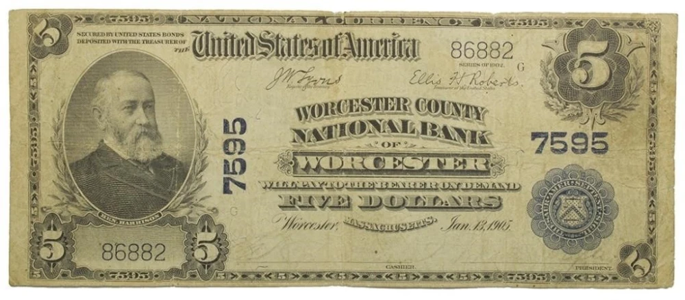 VG to Fine Series 1902 National Currency $5