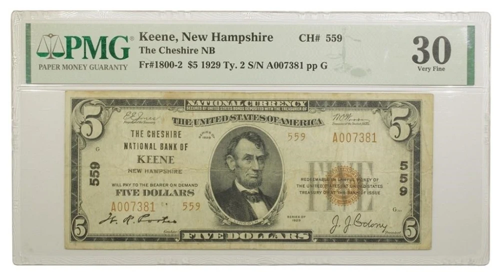 PMG VF-30 Series 1929 National Currency $5