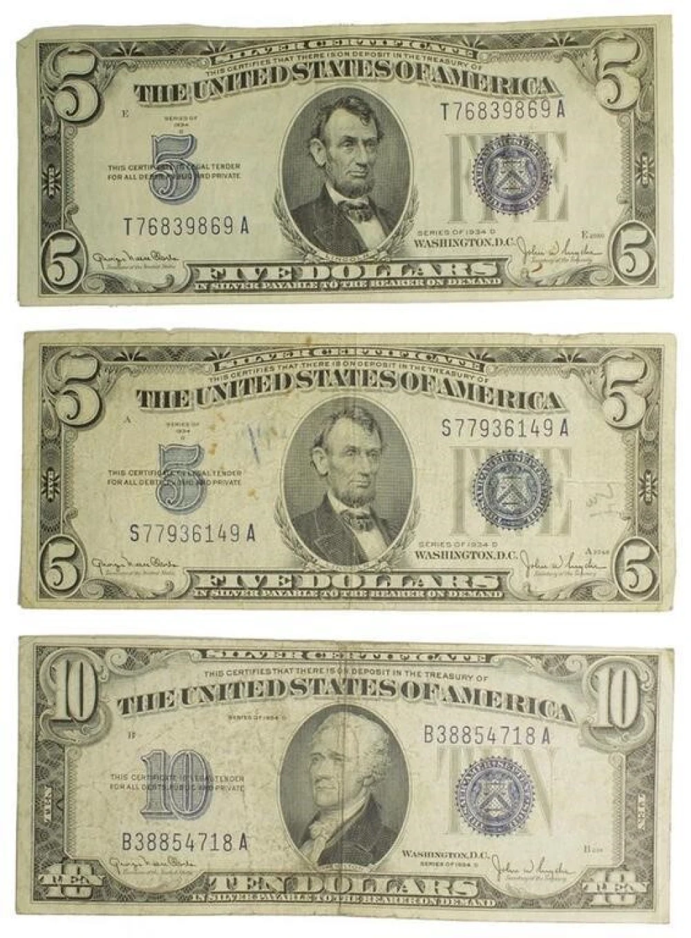 Silver Certificate Denomination Trio