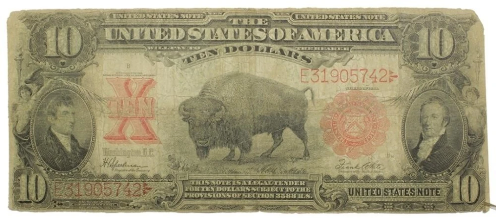 Good to VG Series 1901 Bison $10 U.S. Note