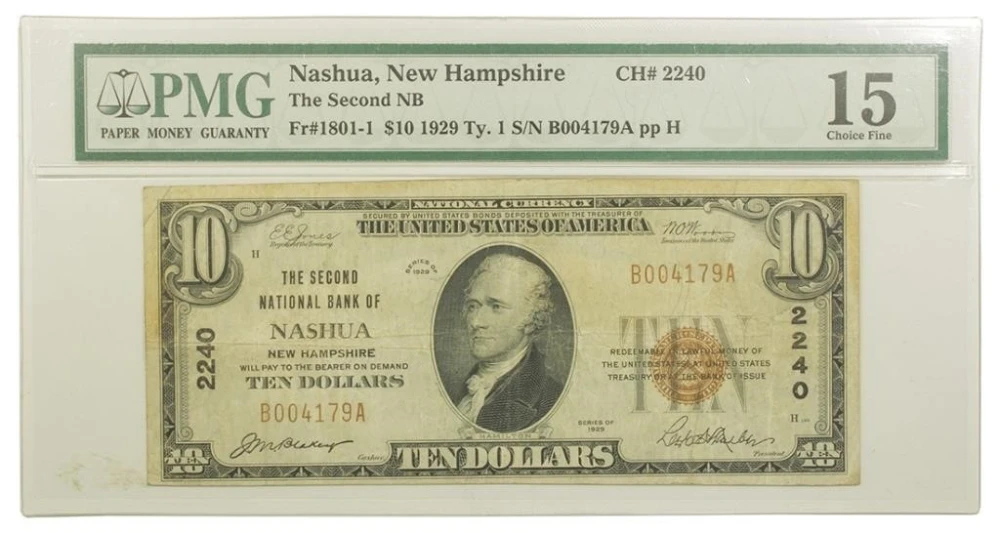 PMG Fine-15 Series 1929 National Currency $10