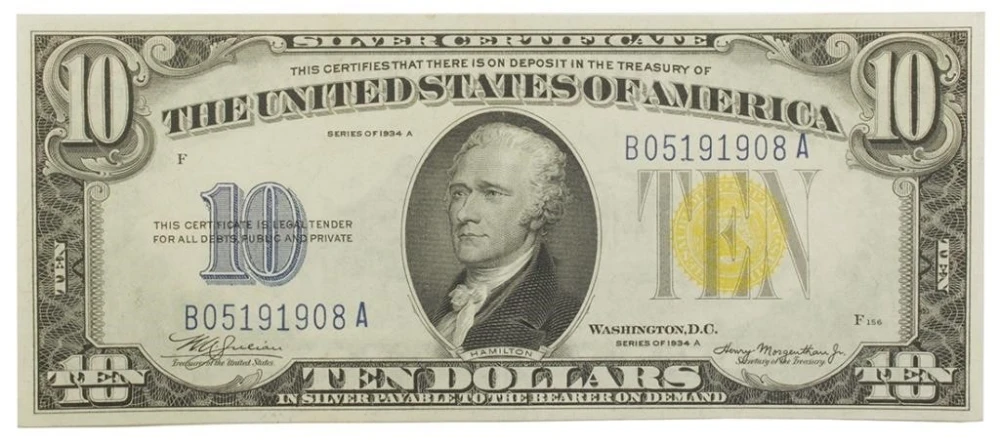 Crisp New Series 1934-A Silver Certificate $10