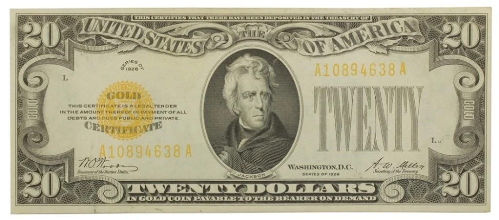 AU Series 1928 $20 Gold Certificate