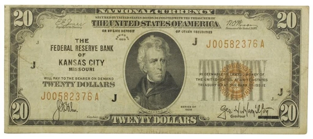 Fine to VF Series 1929 National Currency $20