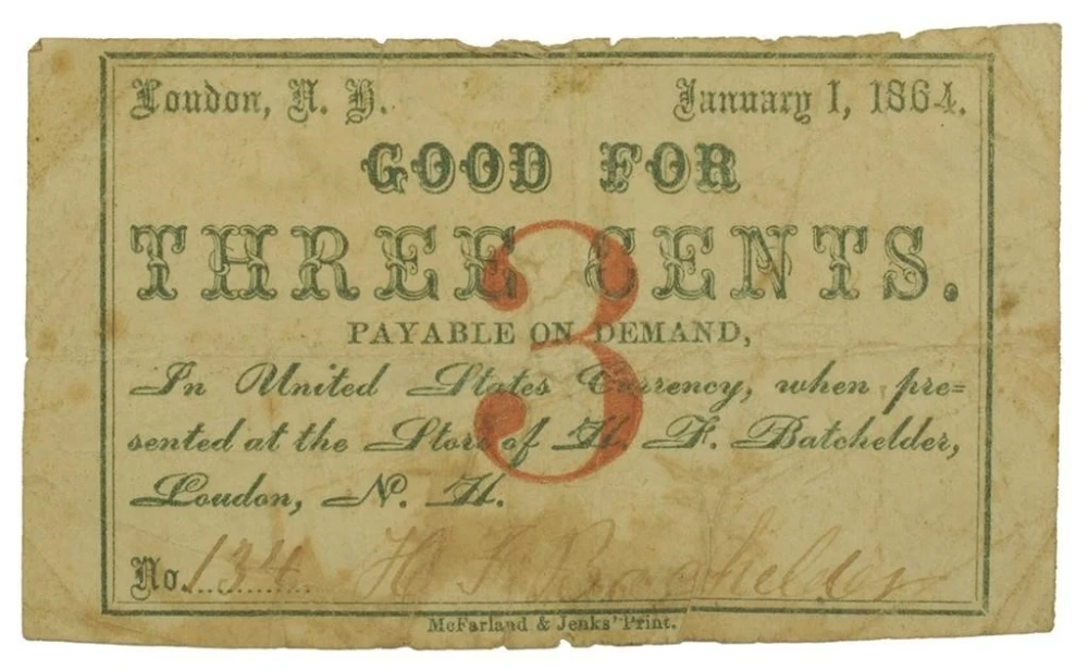 New Hampshire. Loudon. VG Three-Cents Scrip