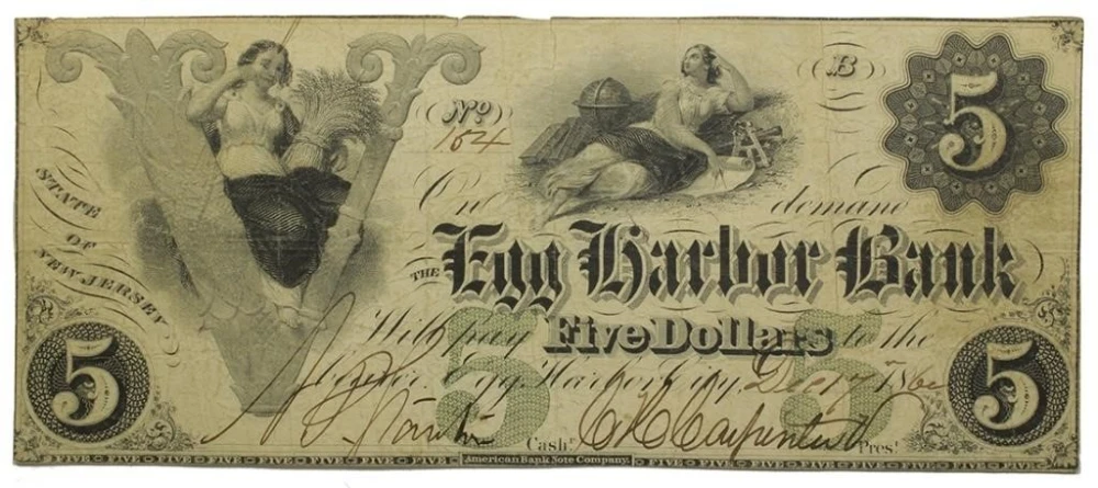 New Jersey. Egg Harbor City. VF $5 Note