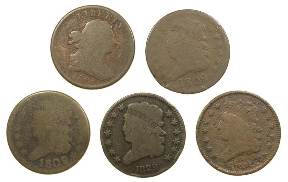 Quintet of Low-Grade Half Cents