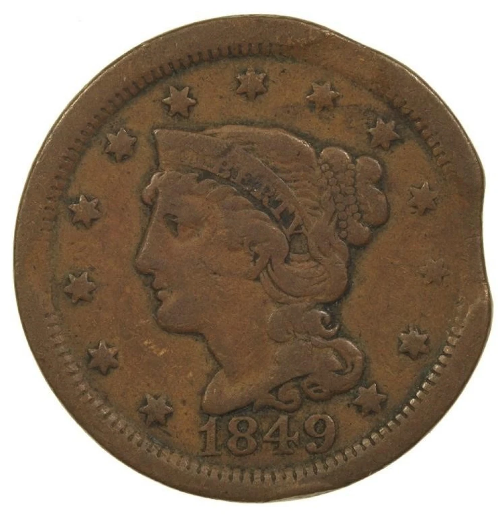 Fine-12 1849 Large Cent Error
