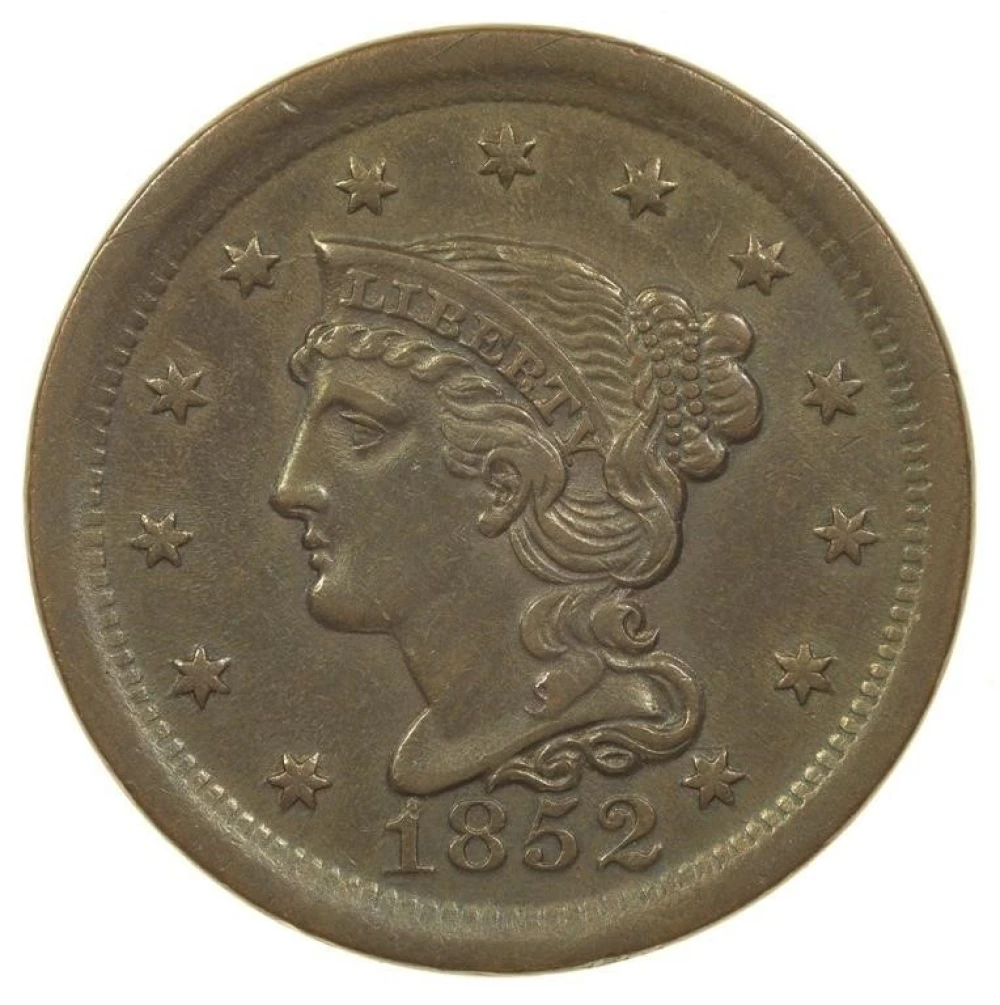 AU-50 Details 1852 Large Cent