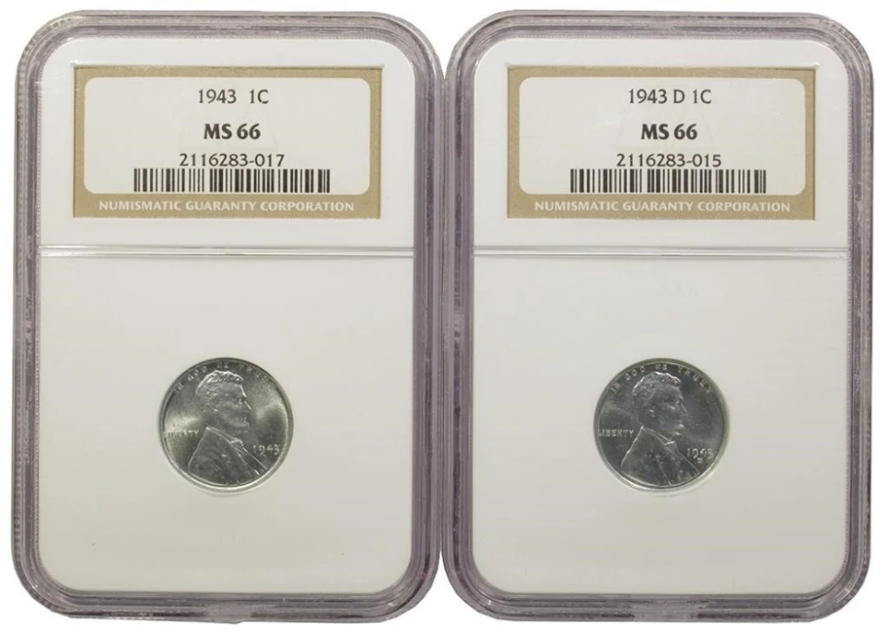 NGC MS-66 1943 P & D Steel Cents