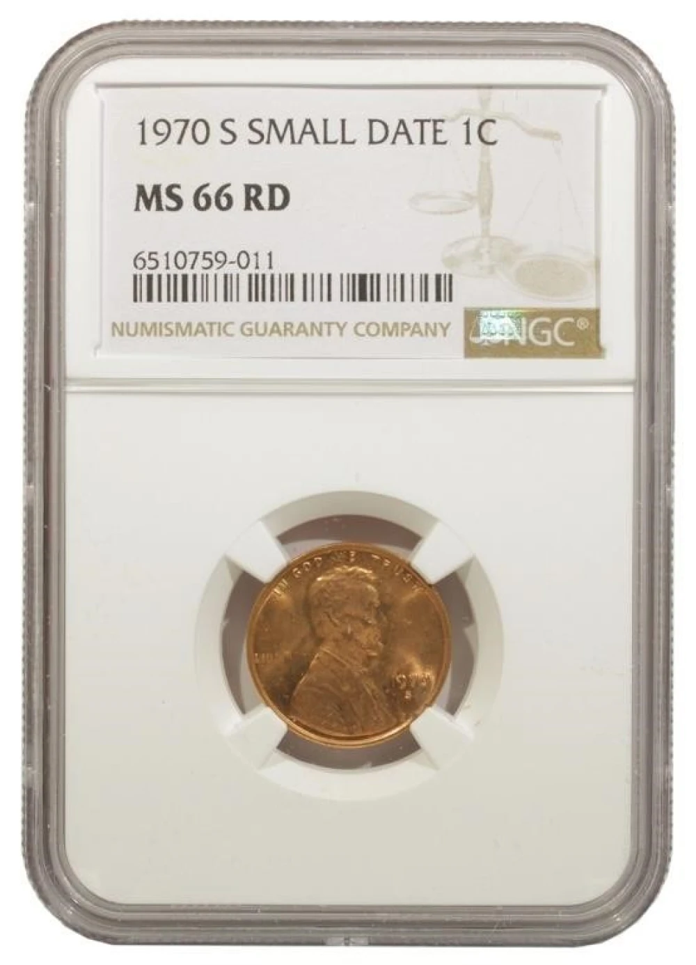 NGC MS-66 RD 1970-S Small Date Cent