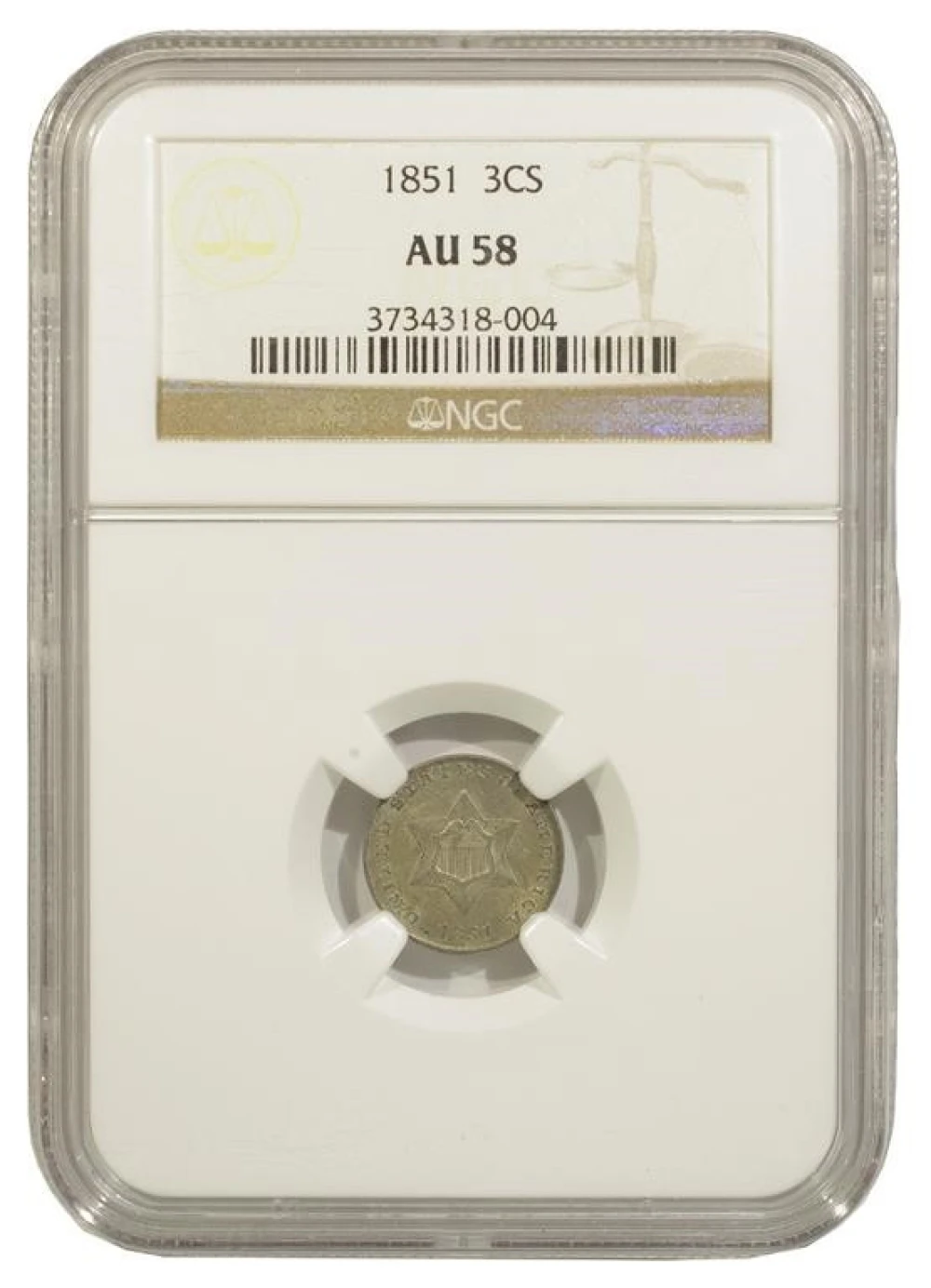 NGC AU-58 1851 Silver Three-Cents