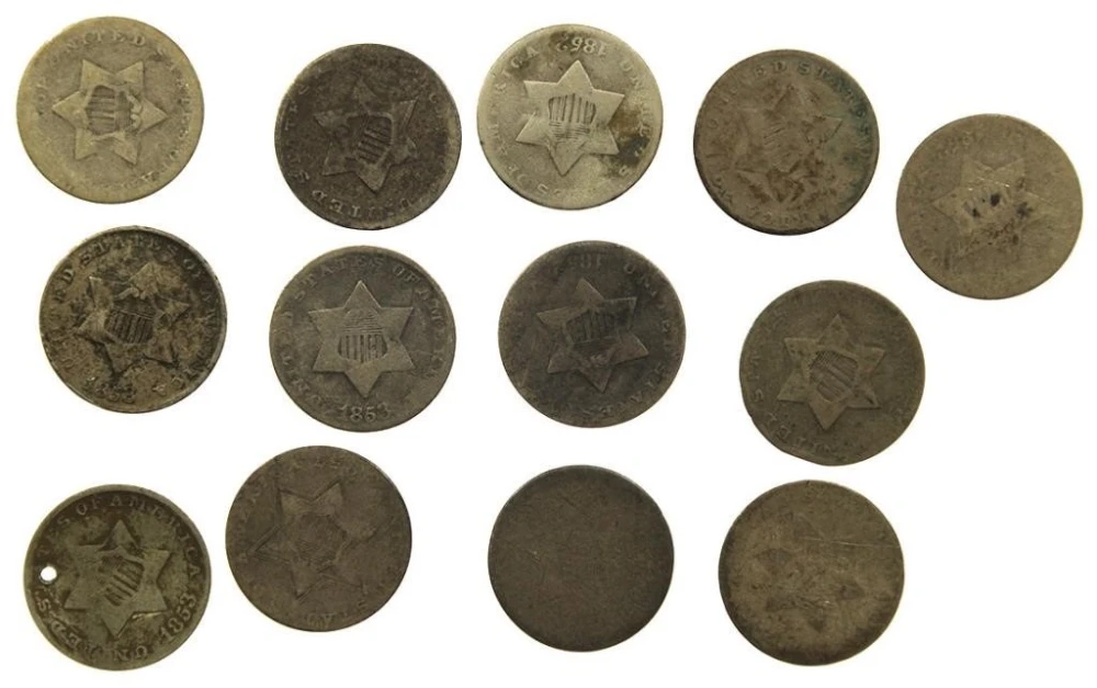 Baker's Dozen Fair to AG Silver Three-Cents