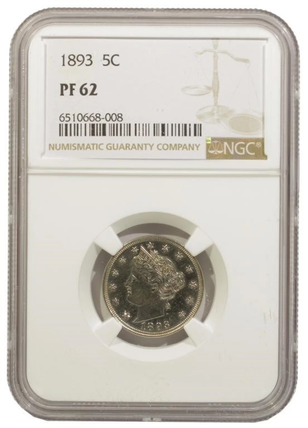 NGC Proof-62 1893 Nickel