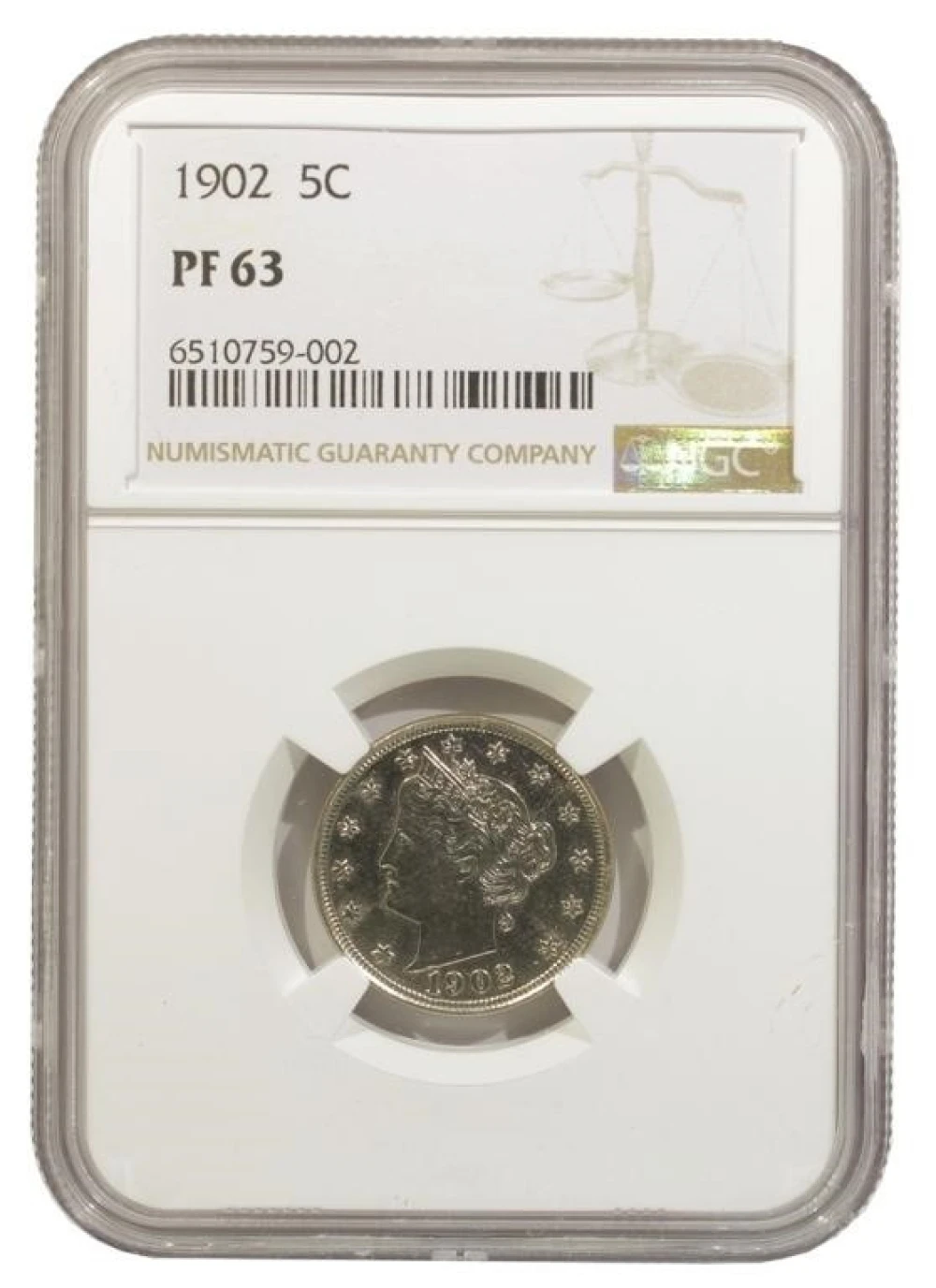 NGC Proof-63 1902 Nickel