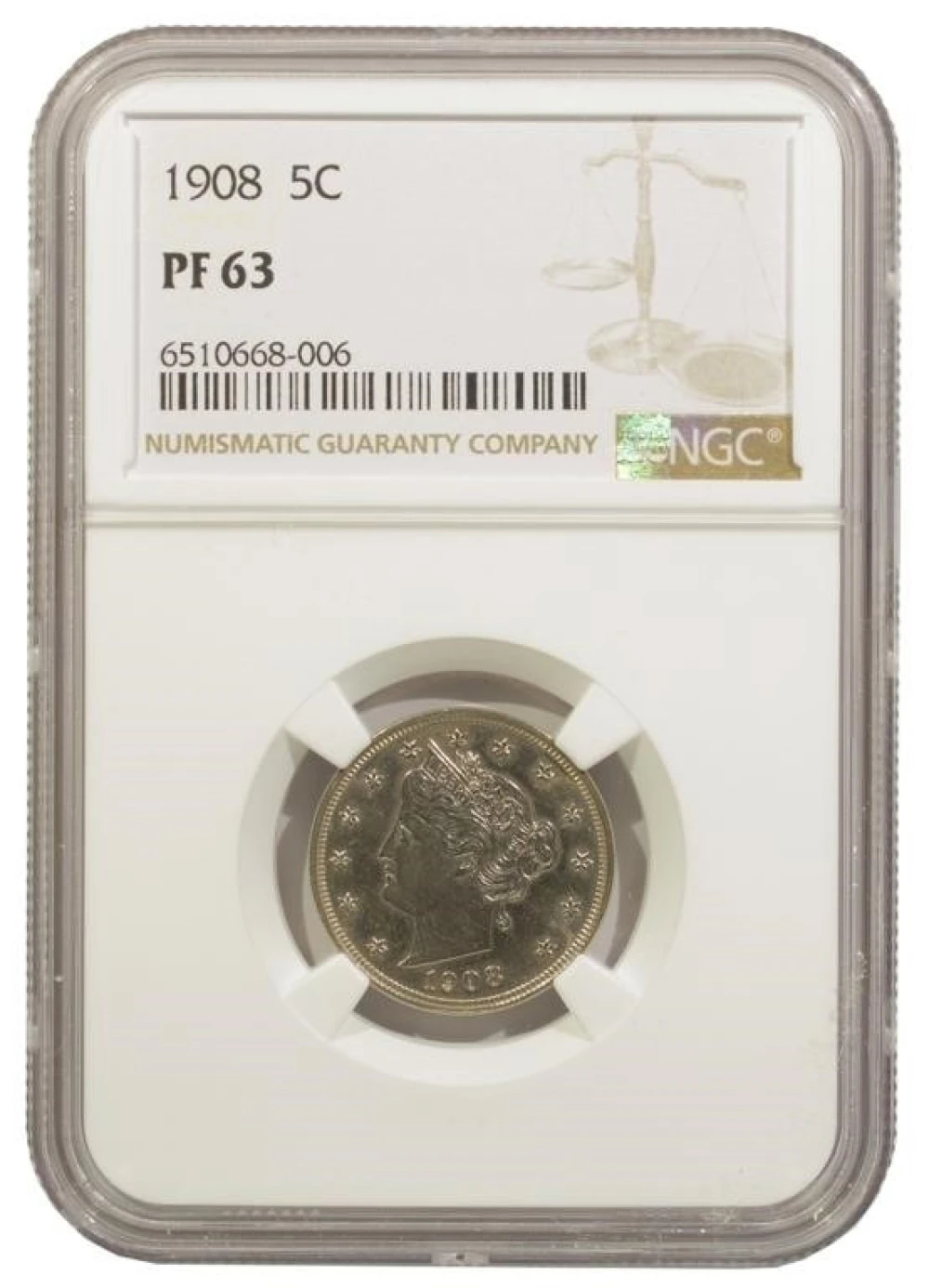 NGC Proof-63 1908 Nickel