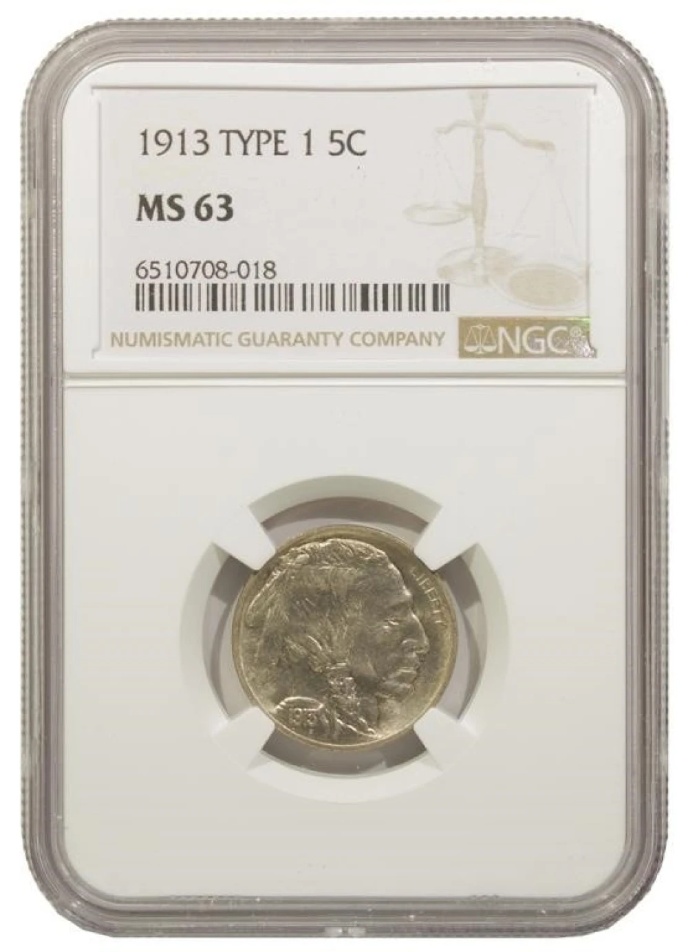 NGC MS-63 1913 Type I Buffalo Nickel