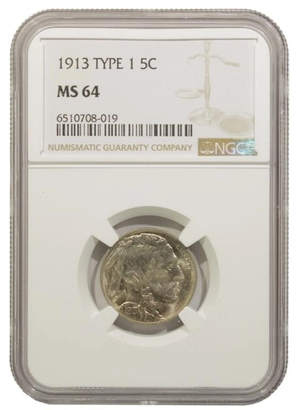 NGC MS-64 1913 Type I Buffalo Nickel
