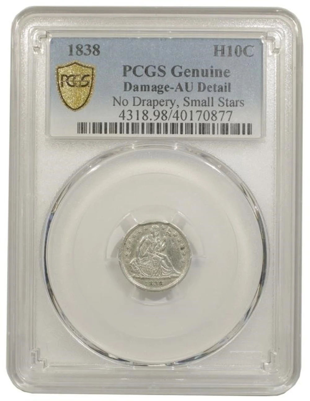 PCGS AU Details 1838 Half Dime