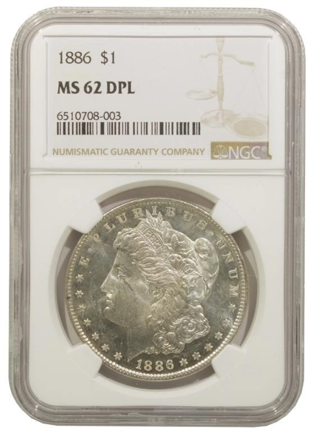 NGC MS-62 DMPL 1886 Morgan $1