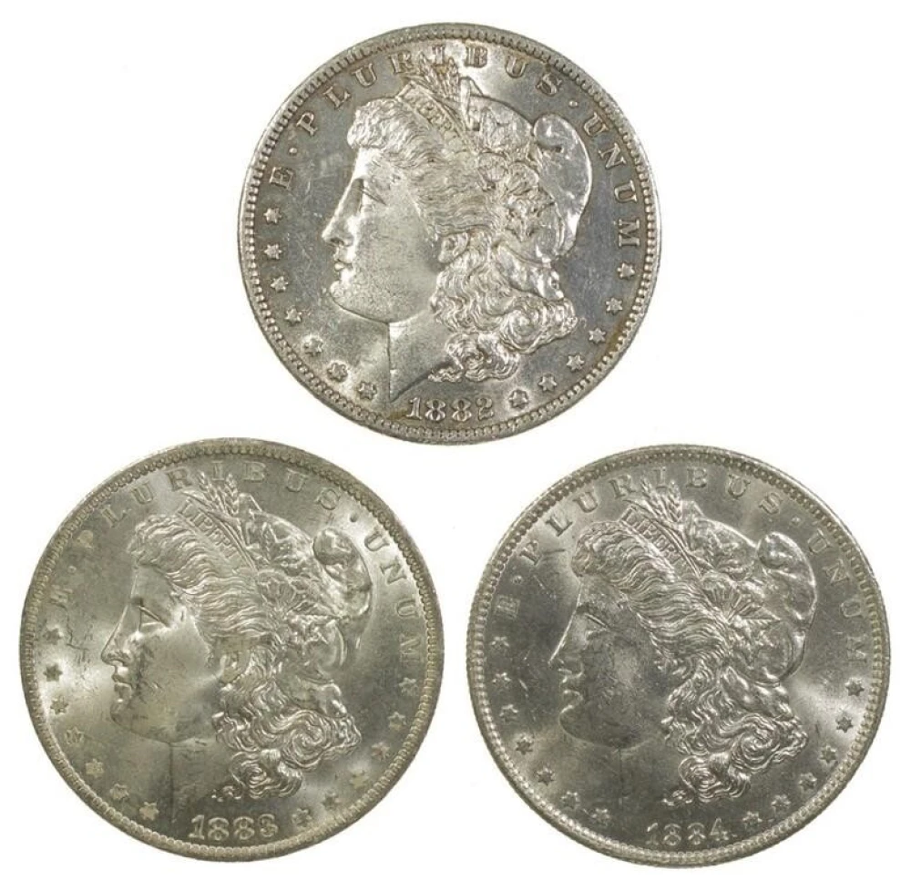 Three MS-60 New Orleans Mint Morgan Dollars