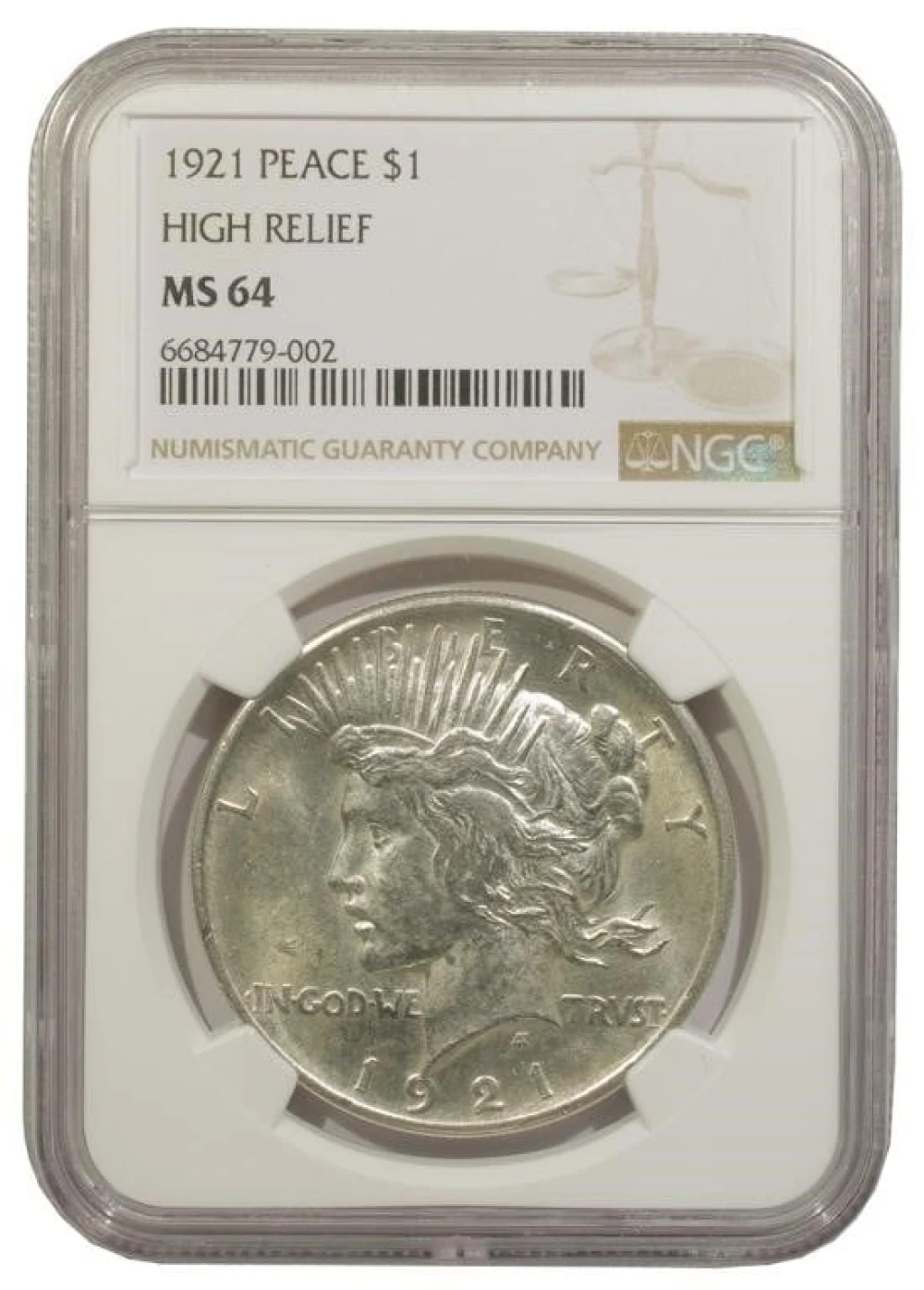 NGC MS-64 1921 High Relief Peace $1