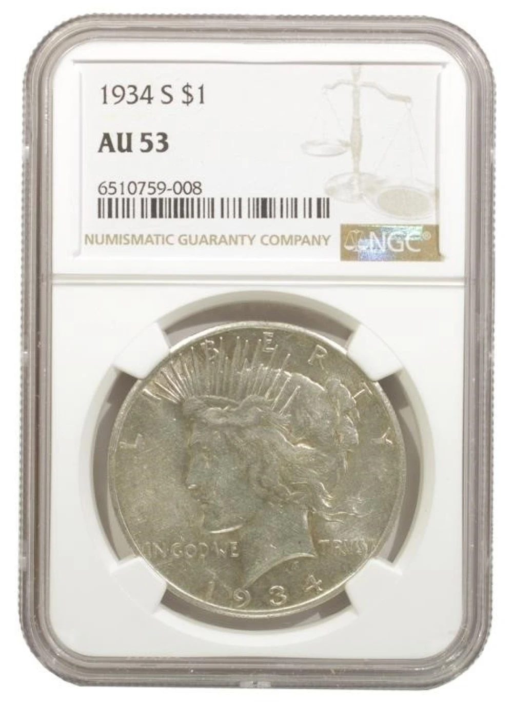NGC AU-53 1934-S Peace $1