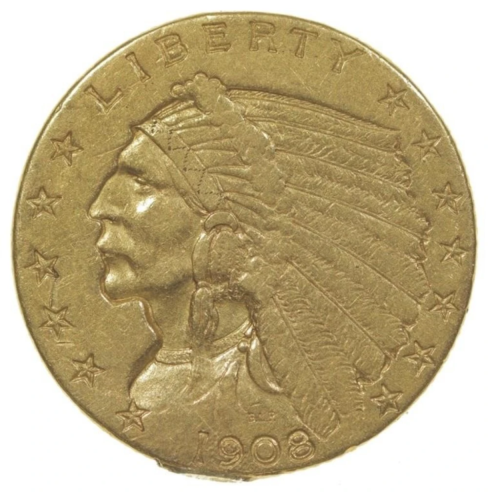 EF Details 1908 Gold $2.50