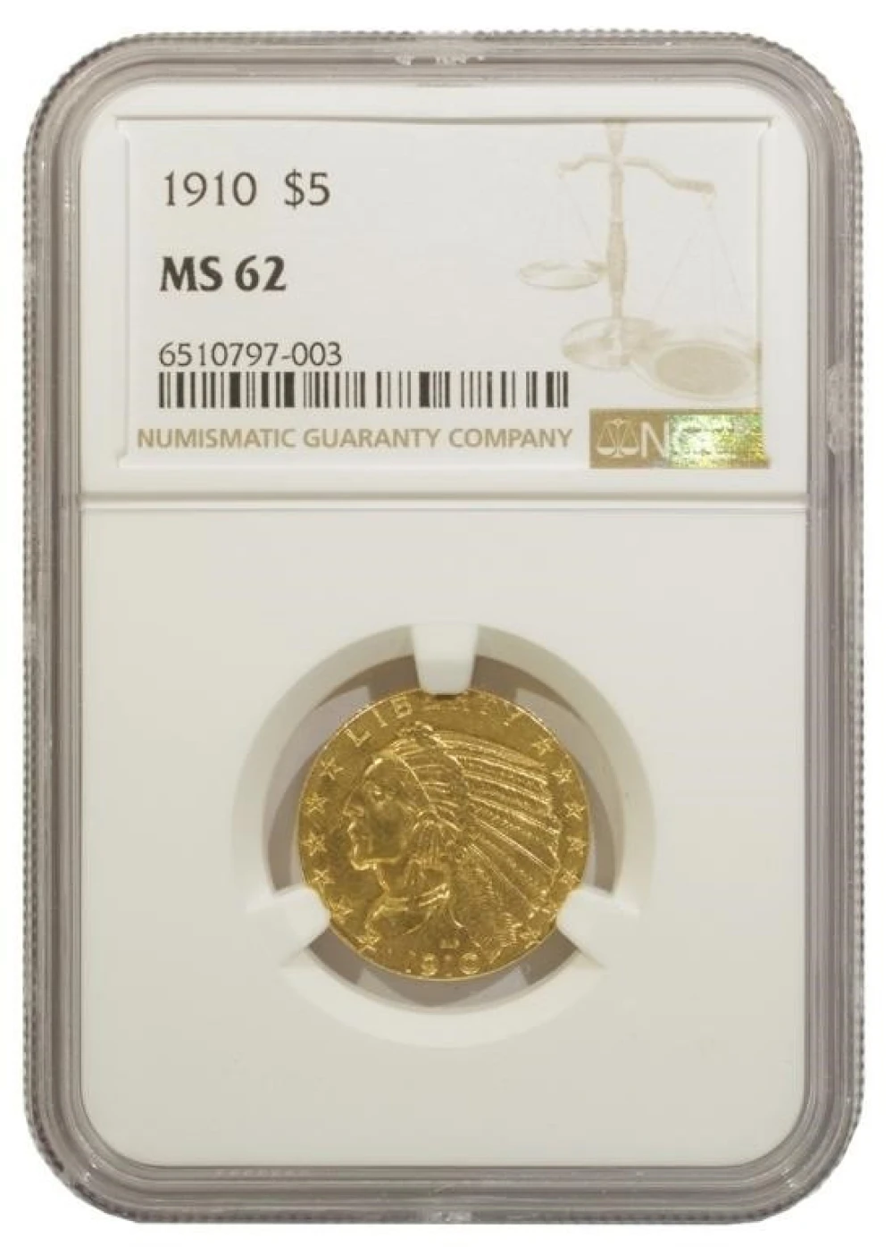 NGC MS-62 1910 Gold $5