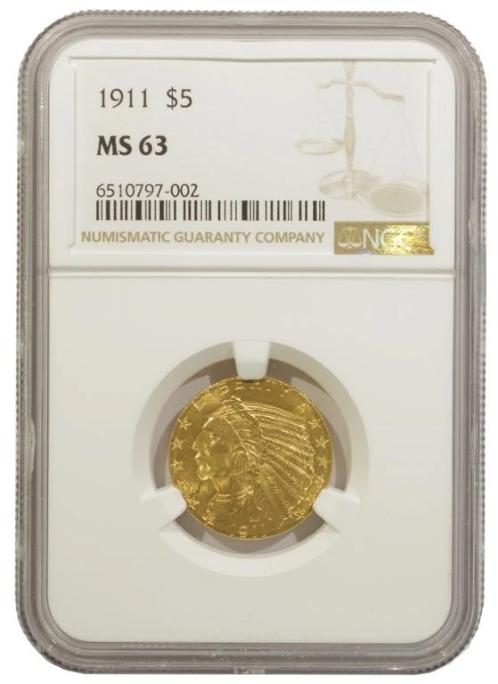 NGC MS-63 1911 Gold $5