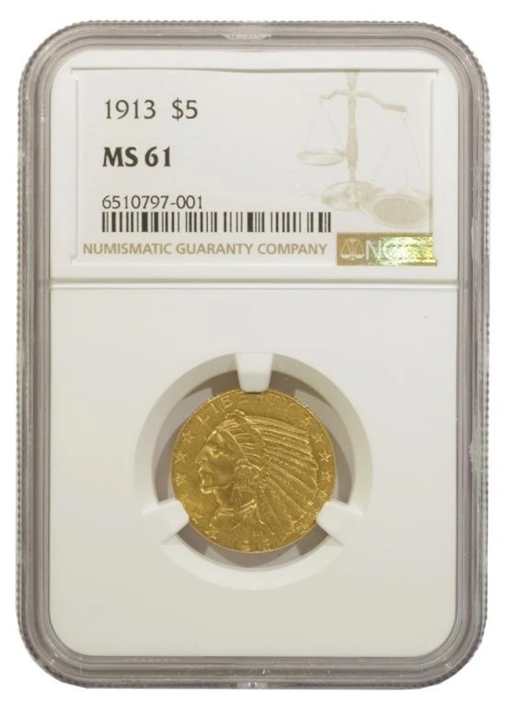 NGC MS-61 1913 Gold $5