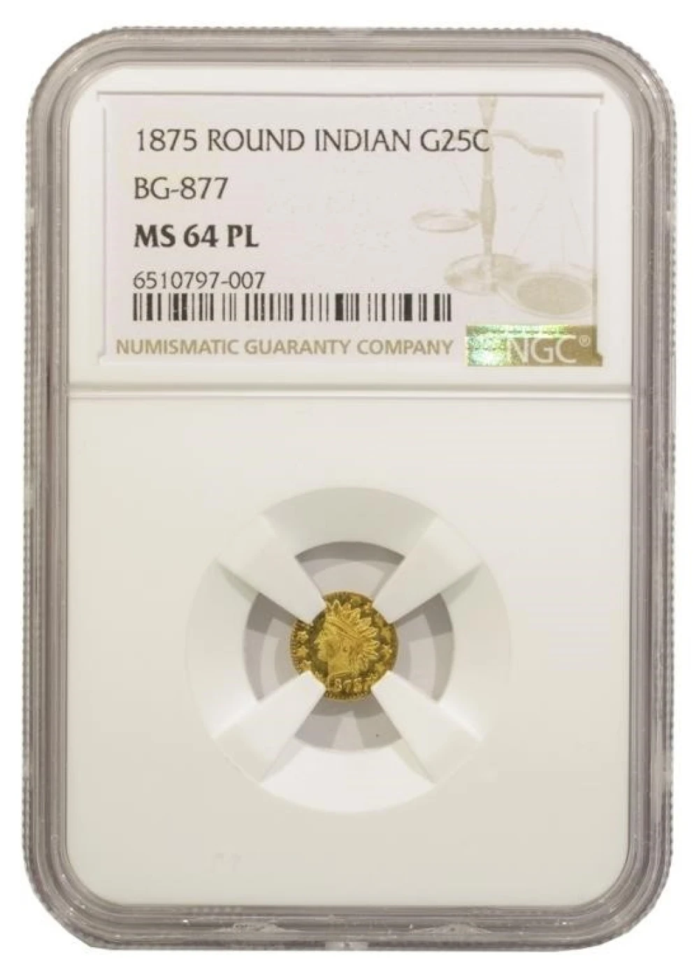 NGC MS-64 PL 1875 Cal Fractional Gold 25C