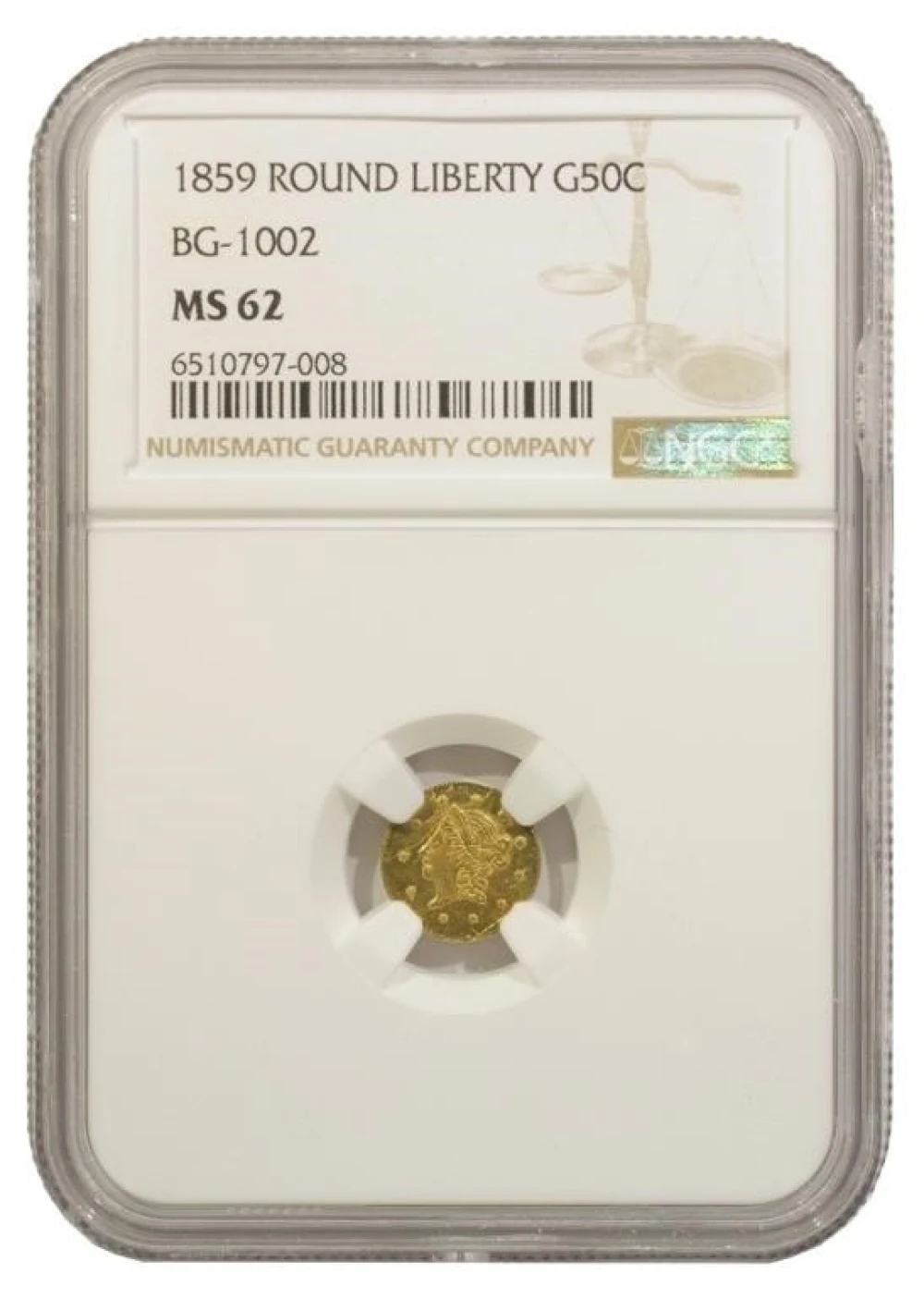 NGC MS-62 1859 Cal Fractional Gold 50C