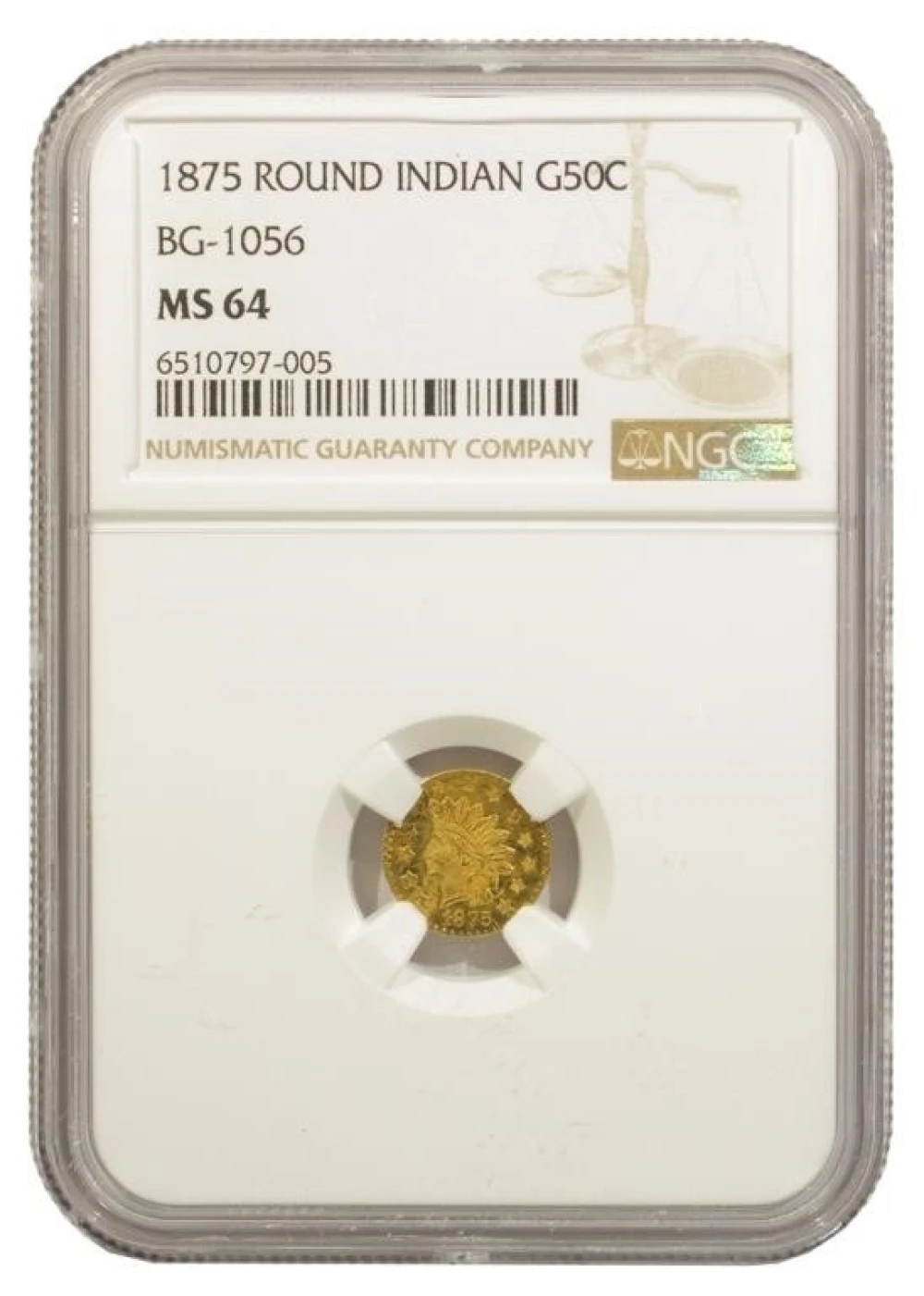 NGC MS-64 1875 Cal Fractional Gold 50C