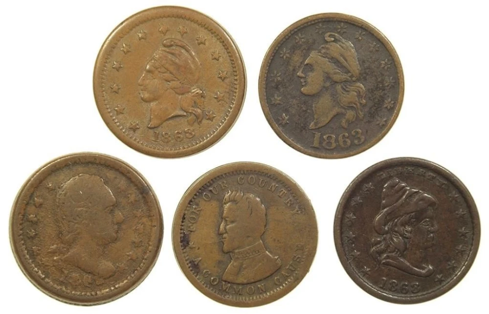 Five Different Civil War Tokens