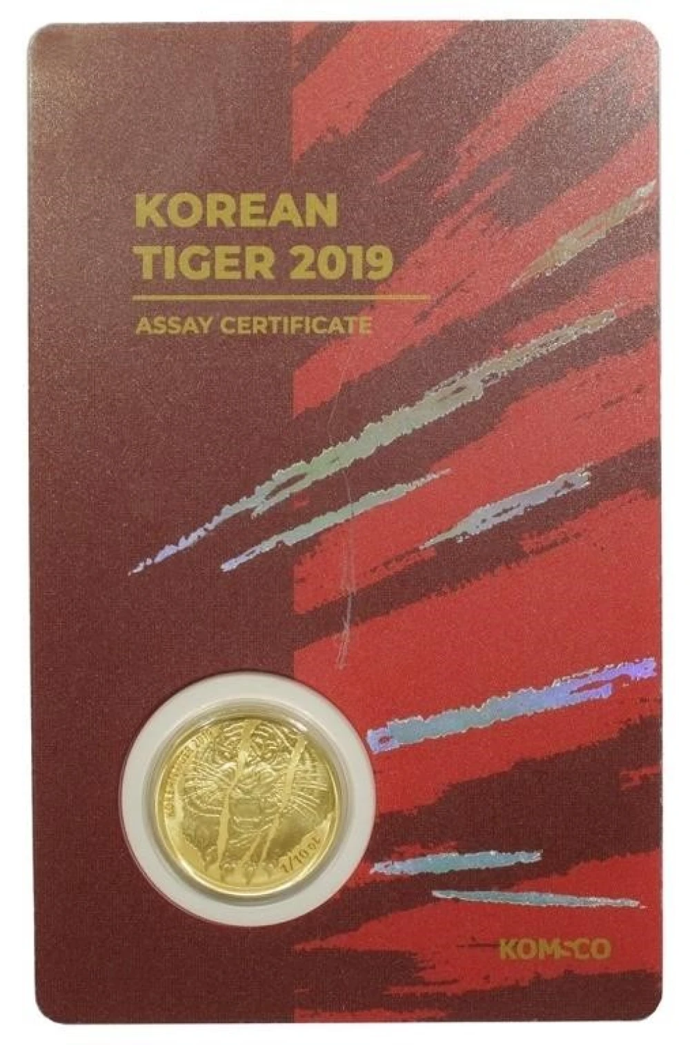 Korea. Gem Unc 2019 Gold Tiger in Card of Issue
