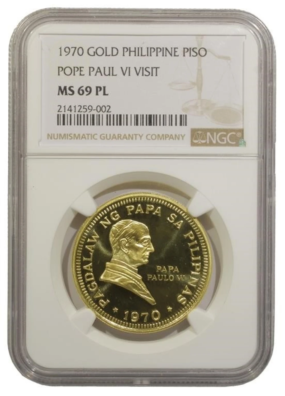Philippines. NGC MS-69 PL 1970 Gold Piso