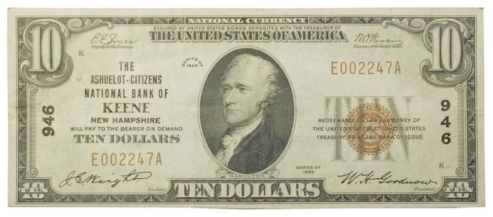 Choice VF 1929 National Currency $10 Note