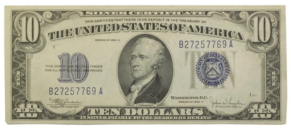 Crisp EF 1934-C $10 Silver Certificate