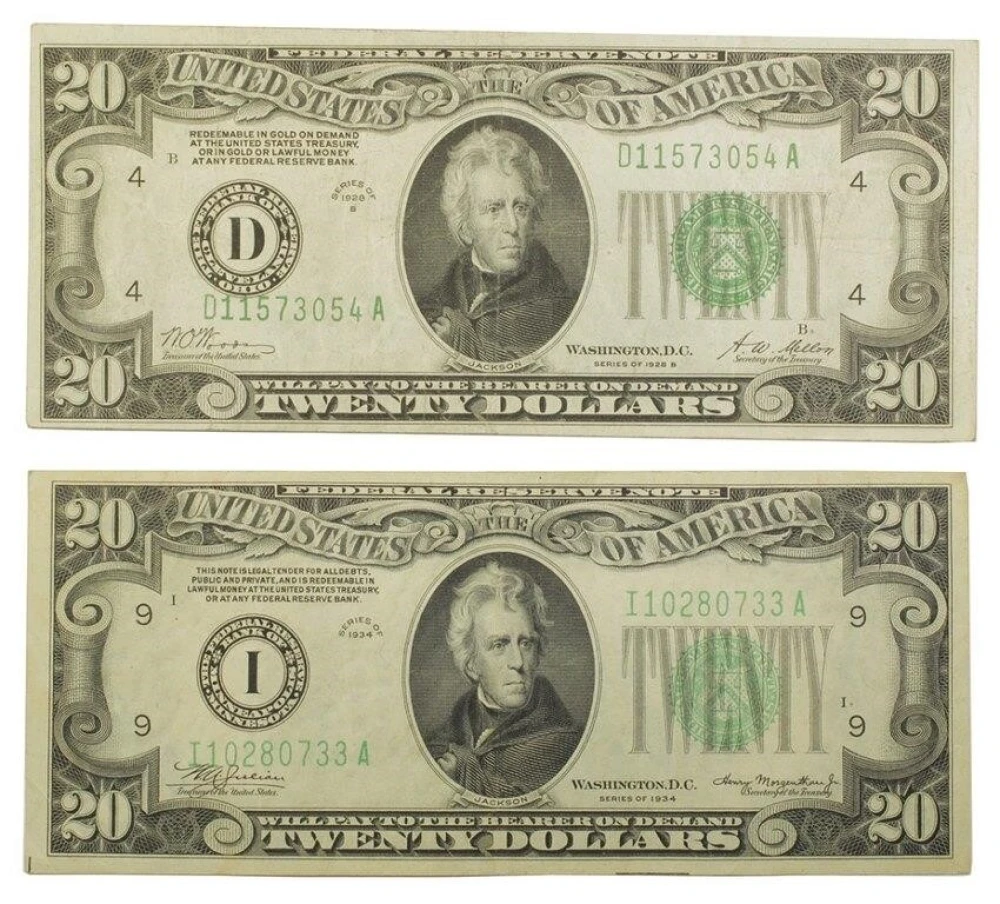 VF to EF Pair of $20 Federal Reserve Notes