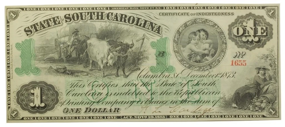 South Carolina. CU 1873 $1 Note