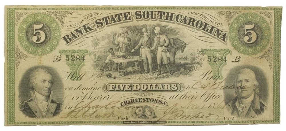 South Carolina. Fine 1861 $5 Note
