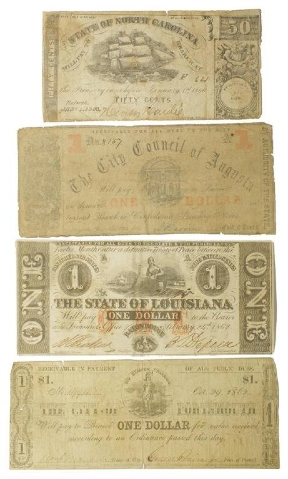 4 Piece Lot Of Obsolete Notes