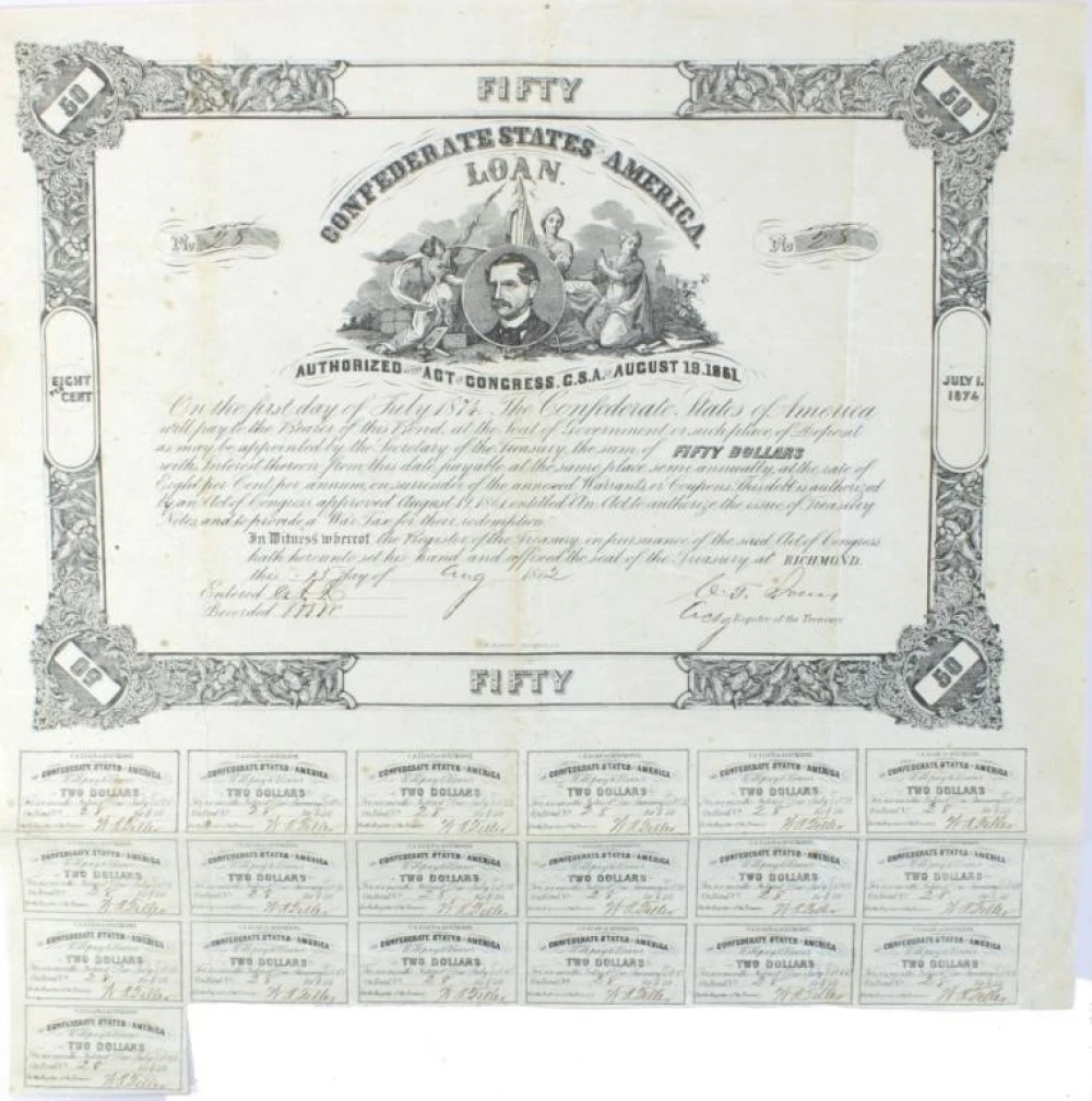1861 $50 Confederate Bond