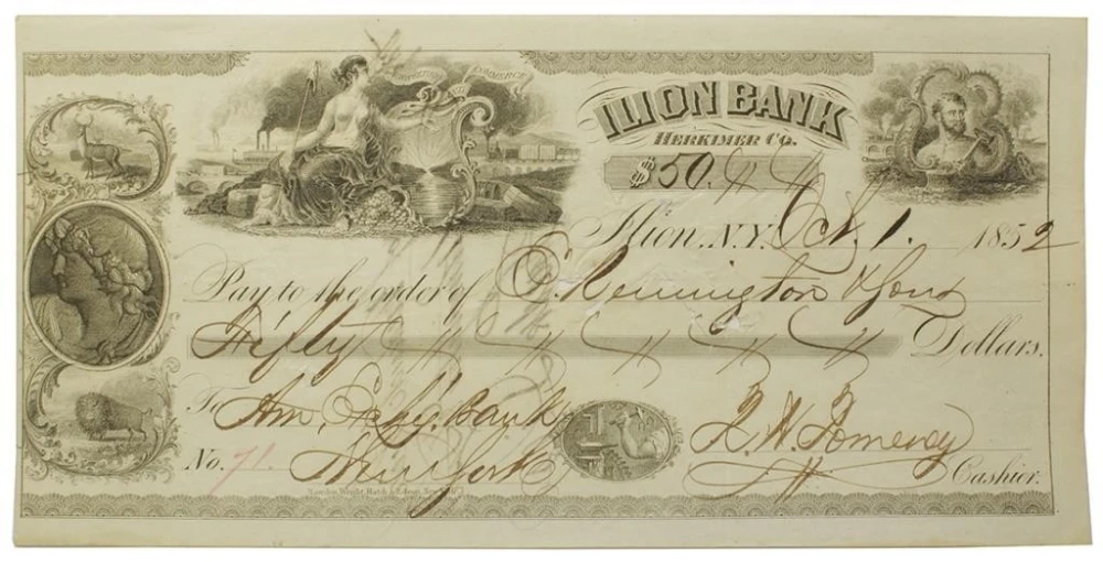 1852 E. Remington & Sons Check