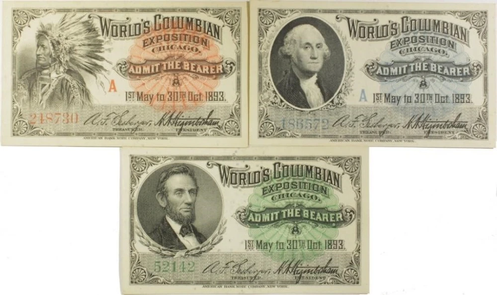 Crisp New 1893 Columbian Expo Ticket Trio