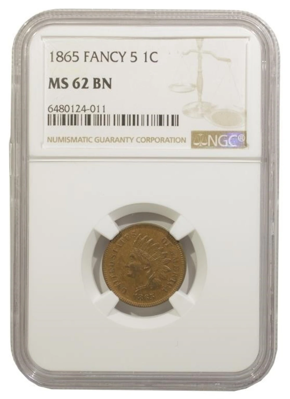 NGC MS-62 BN 1865 Indian Cent