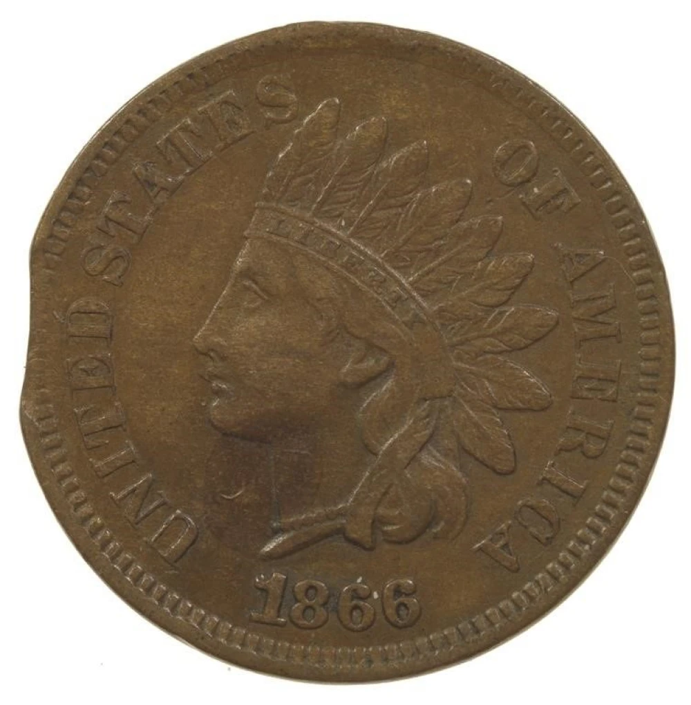 EF-40 1866 Clipped Planchet Cent
