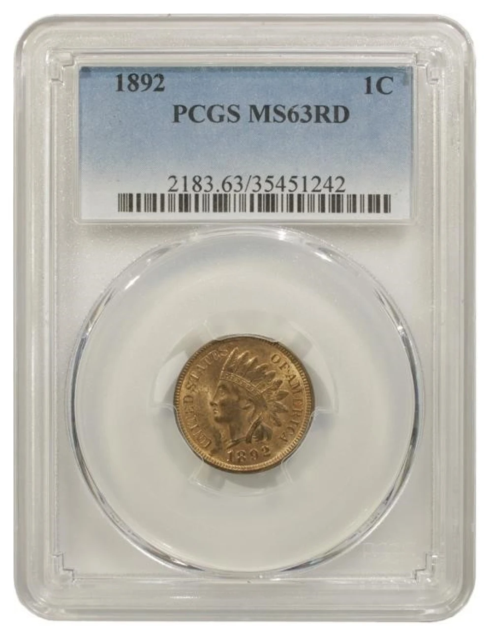 PCGS MS-63 RD 1892 Indian Cent