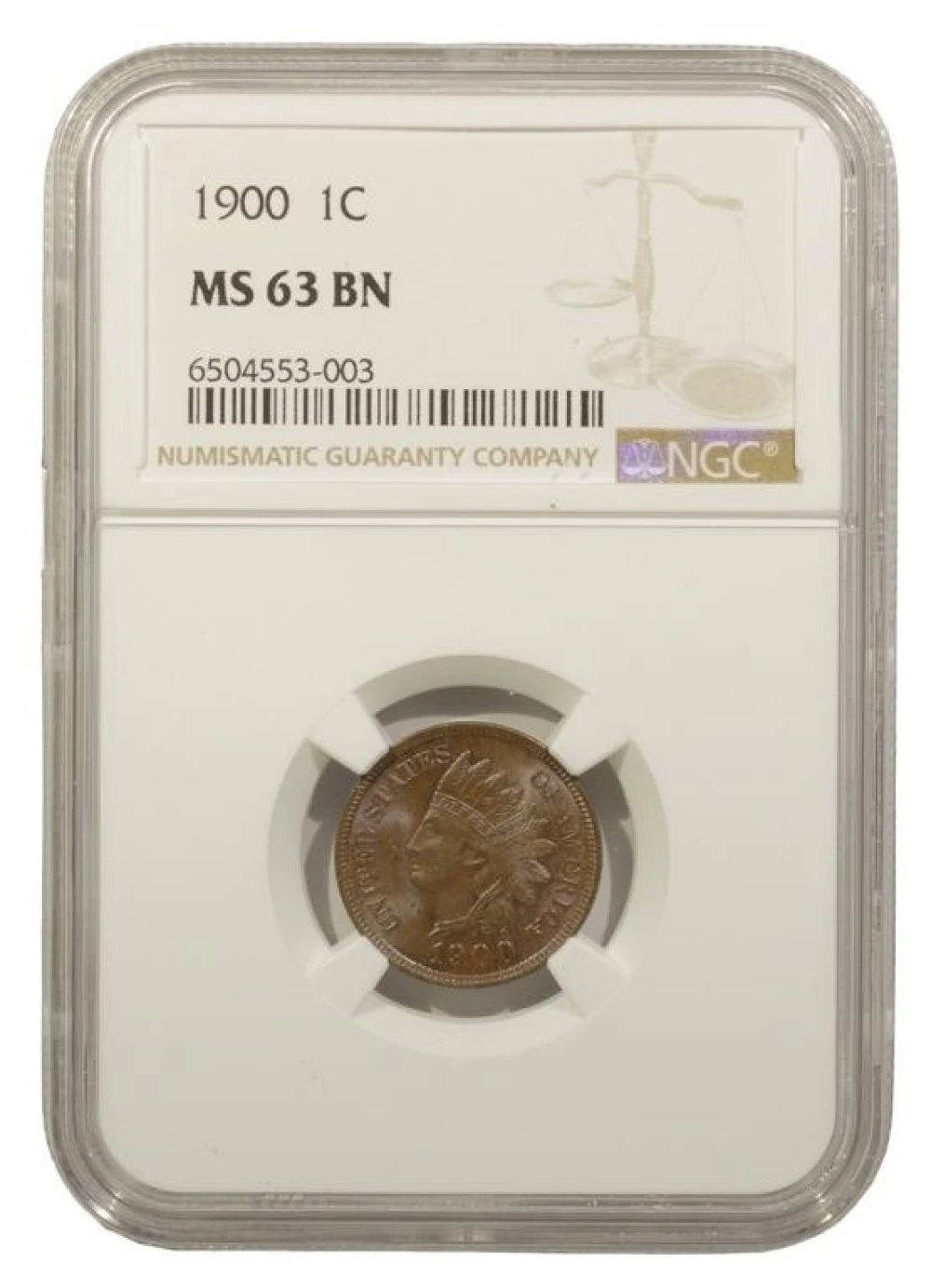NGC MS-63 BN 1900 Indian Cent